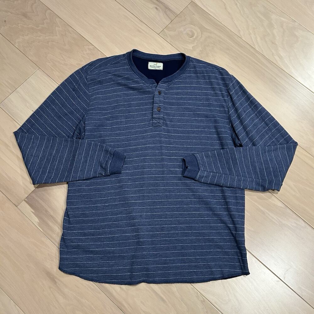 Marine Layer Double Knit Striped Henley Shirt Long Sleeve Men’s XL Fits Large